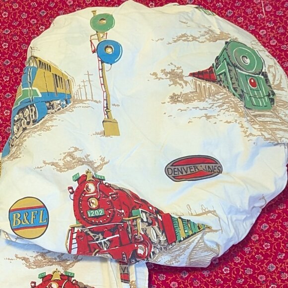 The Company Store Train Railroad Print Twin Sheet Set Cotton Flat & Fitted Child - Picture 5 of 6